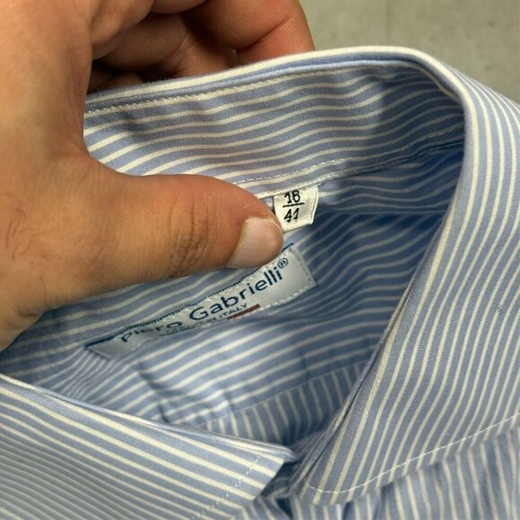 Piero Gabrielli Dress Shirt Italy Cotton Striped Long Sleeve Blue 41 16 Large - Picture 6 of 9
